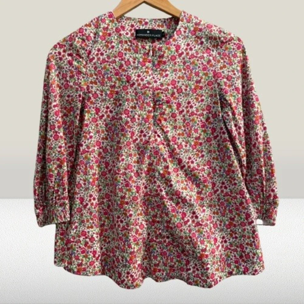Tuckernuck Pomander Place Kieran Blouse Floral Cotton Zip Top XS